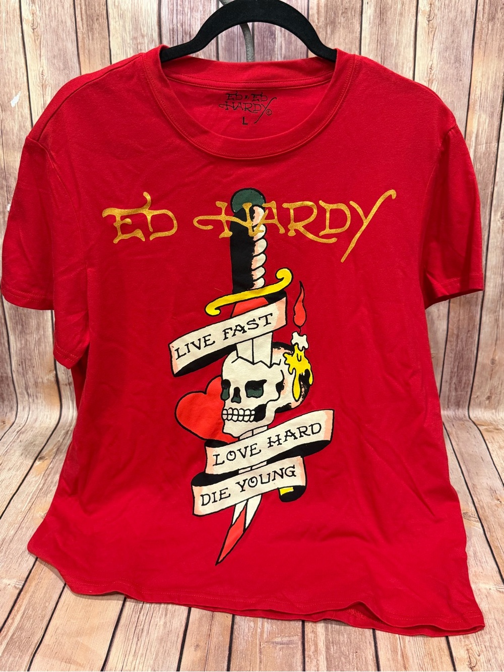 ✨NWT✨ Ed Hardy Red Graphic Tee with Dagger & Skull Print